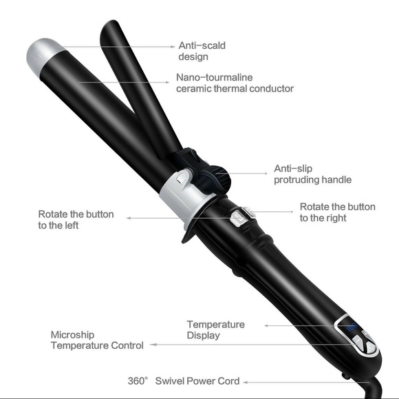 AIKO PRO Auto Spin Ceramic Hair Curler Fast Heat-Up Wavy Rotating Curling Wand - Picture 3 of 8